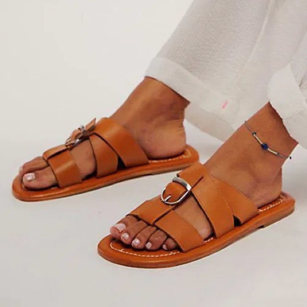 Free People Sloan Buckle Sandals in Cinnamon Clay/Cognac